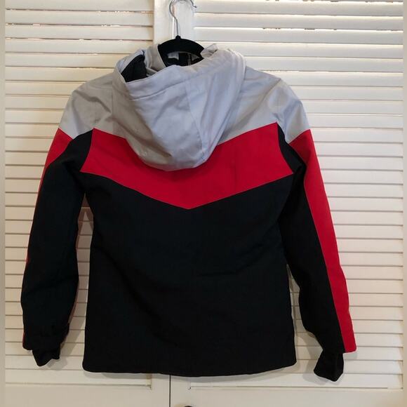 Descente Red and Black Hooded Full Zip Ski Jacket - Picture 8 of 8